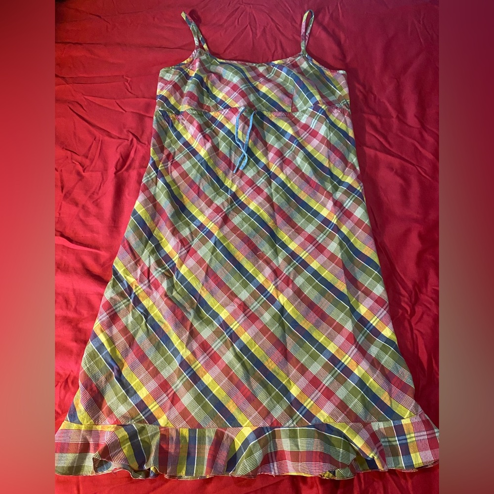 Tommy Hilfiger 90s Red and Yellow Plaid Dress Vintage Sundress Summer Cute